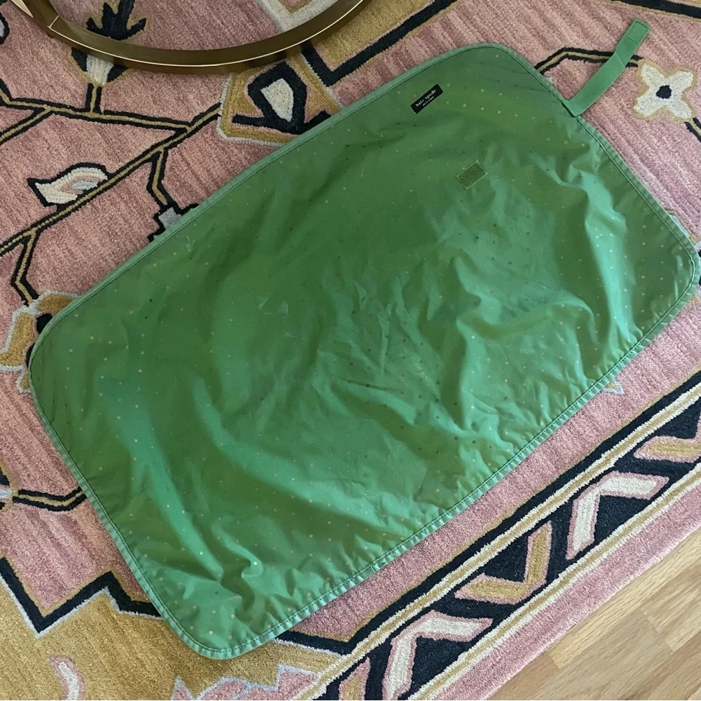 Kate Spade Green Gold Polka Dot Diaper Changing Pad Mat 28” x 18”